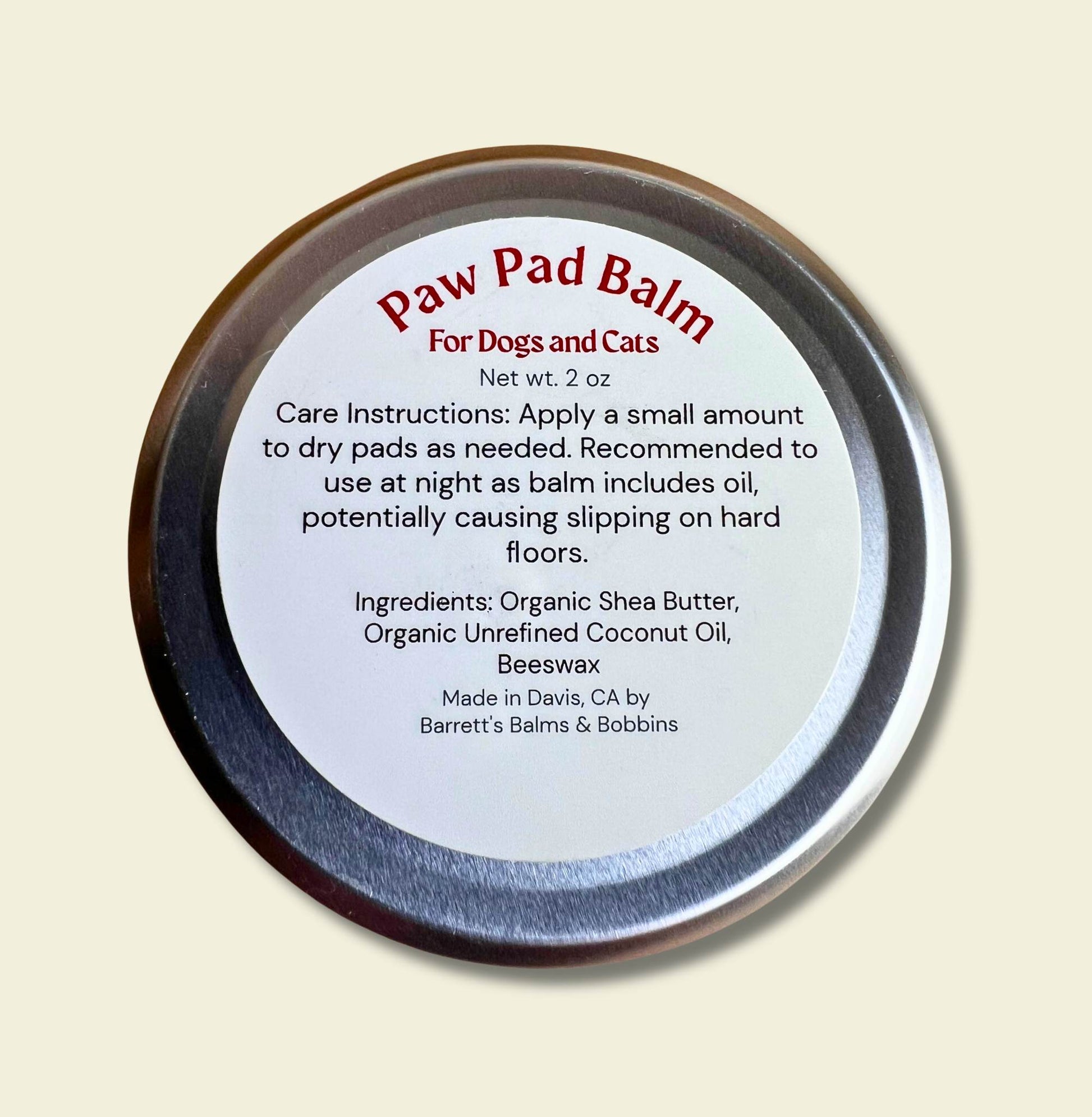 All Natural Paw Pad Balm for Cats and Dogs Back