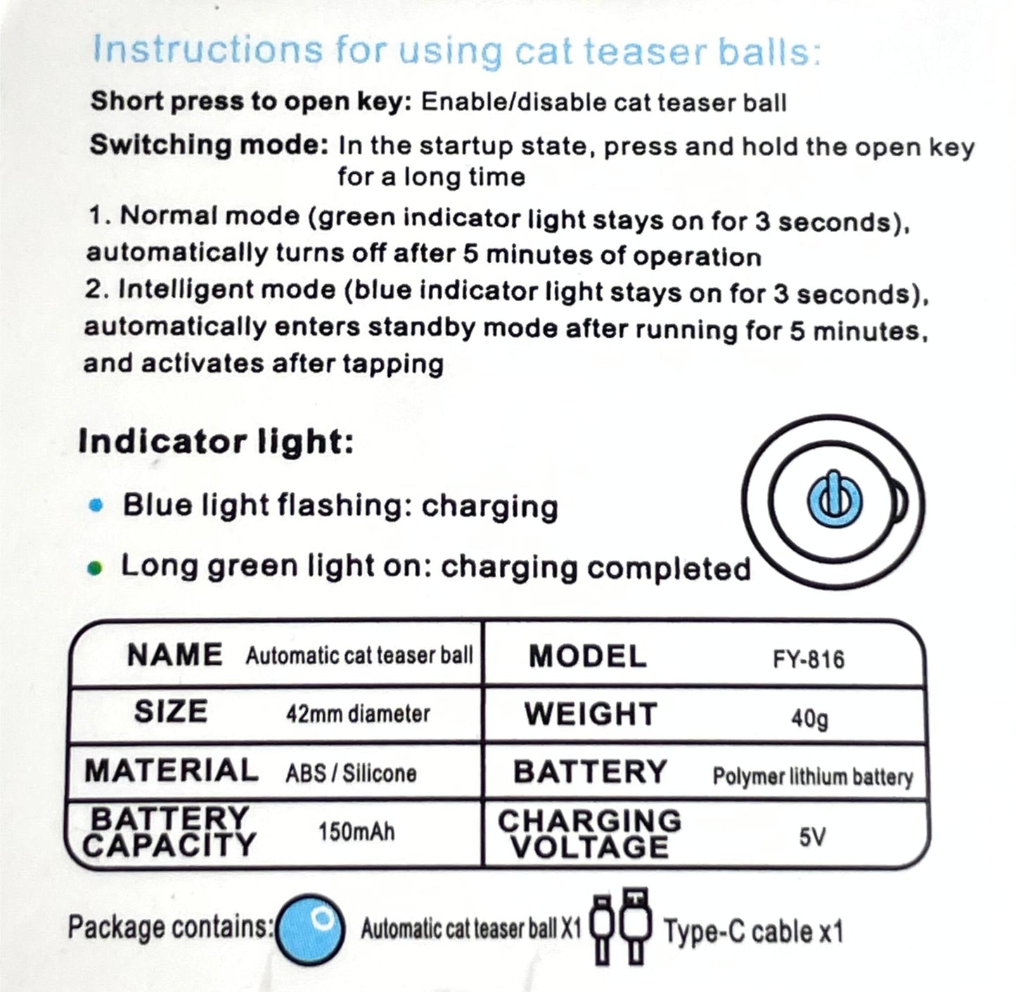 Animated Cat Toy Ball With Charging Cable Side 2