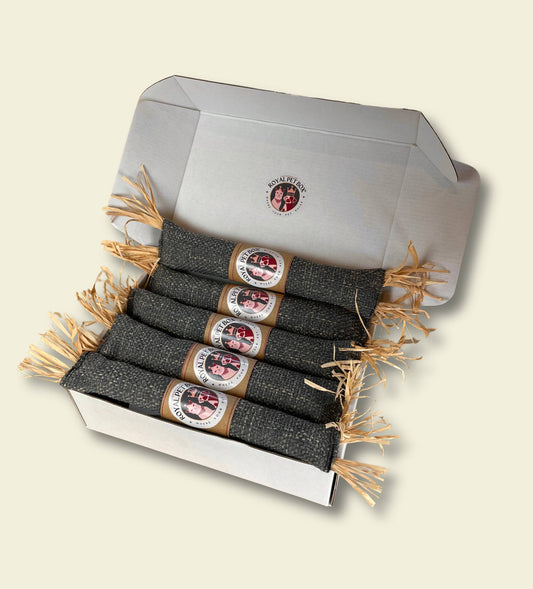 Five Pack Luxury Cat Kicker Toys in Tweed with Silver Vine & Catnip Box